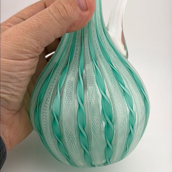 RARE Murano Latticino Green & White Glass Jug - Picture 2 of 3